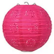 3 hot pink paper lace pattern lanterns 8" diameter wedding party decorations