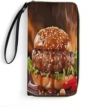 [BFGWK] Large Wallet Novelty Hamburger Steak Fast Food Printing Long Wallet With Zipper Leather Wallet Suitable For Both Men And Women, style, 19.7x10.5cm, Style, 19.7x10.5cm, 现代