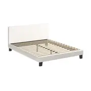 LORI Bed Frame with Wooden Slats and Boucle Fabric Bed Base Mattress Platfrom White