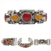 92.10 Gm Vintage Nice Yellow Red Resin Tibetan Nepalese Adjsutable Bangle Cuff