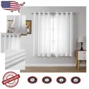 Elegant Light Filtering Faux Linen Curtains - 63” Floral Grommet Drapes