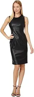 [Calvin Klein] Women's Faux Leather Sleevless Sheath