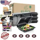65 Pack BPA Free 7.8" Clamshell Meal Prep Containers - Microwave & Freezer Safe