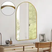 ACA Bathroom Arched Wall Mirror Aluminium Bevel Bdge Frame Gold Make Up Hallway Decor 60x90cm