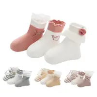 在飛比找PChome24h購物優惠-[6雙入兒童寶寶襪 刺繡蝴蝶結花邊公主襪