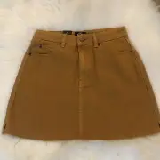 Rvca Rowdy Denim Skirt Tan Demon Khaki Yellow Size 27
