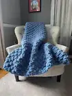 Chunky Knit Blanket | Blue Knit Throw Blanket | Soft Chenille Blanket