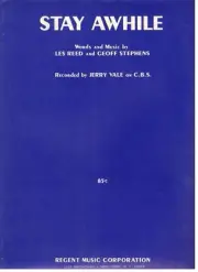 JERRY VALE ON C.B.S. "STAY AWHILE" PIANO/VOCAL/GUITAR SHEET MUSIC-1969-NEW-MINT!