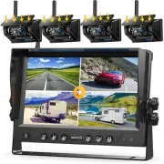 Wireless Solar Magnetic Reverse Backup Camera + 9" DVR Quad Monitor for Truck RV