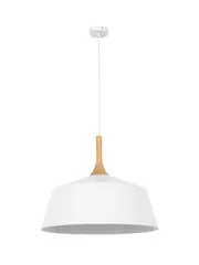 Husk 1 Light 540mm Pendant in Matte White with Ash Wood