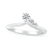 4.0mm White Lab-Created Sapphire Graduated Three Stone Knife Edge Shank Bypass Contour Band in Sterling Silver