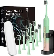 Fairir Sonic Electric Toothbrush 42000 Vibrations with 10 Brush Heads Suitable for Adults 30 Days of Use on a Single Charge,5 Modes Built-in 2-Minute Smart Timer, IPX8 Rated Waterproof（Greenish Pink）