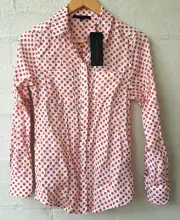 David Lawrence Women's Size 6 Frances Printed Linen Long Sleeve Shirt