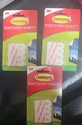 3 Pks 3M Command Sign/Poster Picture Hanging Adhesive Strips Total 36 Strips D5