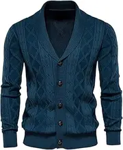 [Mkjuuior] Men Cotton Argyle Cardigan Casual Single Breasted Business Mens Cardigans Winter Sweater