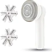 Lint Remover, Rechargeable Fabric Shaver, Electric Lint Remover with 2 Replacement 6 Leaf Blades, Portable Lint Shaver for Clothes, Lint Balls, Fuzz, Bobbles, Pills (White)