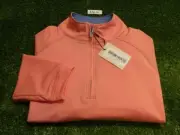Peter Millar Men's Seaside Dri-Release Golf Quarter-Zip C.C. Logo Pink Small