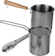 SECFOU 1set Stainless Steel Deep Fryer Pot with Basket and Tongs Ergonomic Handle Design for Home Cooking and Frying Shrimp Chicken and French Fries