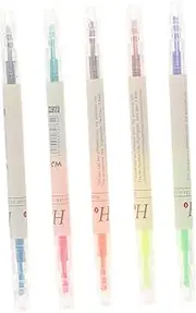 CANIGHT 5Pcs Colorful Double Head Highlighter Pens Smooth Writing Fluorescent Markers for Students Oblique Tips Easy Storage Transparent Case