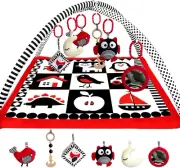 Padded Baby Mat for Floor Tummy Time - High Contrast Baby Kick and Play Mat - 6