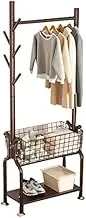 Hall Tree with Shoe Storage, Coat Rack Freestanding Metal, Coat Rack Stand with Shelf, 3-in-1 Coat Rack Shoe Bench Entryway Hall Tree for Hanging Jacket, Scarf (Color : Bronze, Size : 60cm)