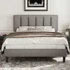 Queen Bed Frame with Upholstered Headboard, Heavy-Duty Platform Bedframe with