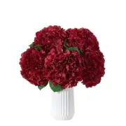 8Pcs Burgundy Fake Flowers Silk Hydrangea Artificial Flowers Bouquets Faux Hy...