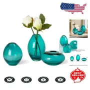 Teal Hand Blown Glass Bud Vases Set of 3 - Stylish Centerpieces For Any Occasion