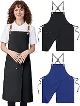 KEOYA Cotton Canvas Cross Back Chef Apron Full Cover Split Leg Waterproof Work Aprons with Large Pocket for Kitchen Cooking Bib