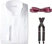DRESSCODE101(ドレスコード101) Dress Code 101 Groom Accessory 3-Piece Set, Wing Collar Shirt, Bow Tie, Suspenders, Choose from 40 Different Combinations, Stylish, Front Shooting, Wedding, Groom Set, Black, Navy, Red, Silver Shirt