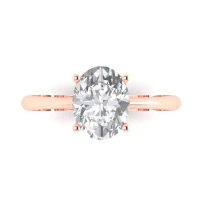2.0Ct Oval Cut Clear Gemstone Solid Gold Solitaire Engagement Promise Ring