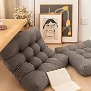 Cotton Linen Floor Cushions - Japanese Square Thick Meditation Seat Pillow, Soft Solid Color Chair Pad for Living Room Balcony Tatami Yoga Zen Patio All Season Use (Dark Grey,Square:55x55cm)