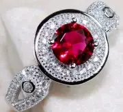 3CT Treated Ruby & White Topaz 925 Solid Sterling Silver Ring Jewelry Sz 6 IB2-6