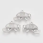 50 Armadillo Anteater Charms Double Sided Antique Silver Tone 19 x 13 mm 1404