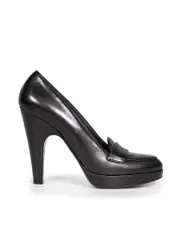 Black Leather Platform High Heeled Pumps