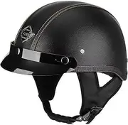 Retro Half Helmet Motorcycle Artificial Leather Helmet,ECE Approved Vintage Style Open-Face Motorbike Helmet for Adult Men and Women Moped Scooter Half Shell Helmet C,XL