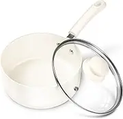 MICHELANGELO Sauce Pan With Lid, 2QT Ceramic Saucepans, Nonstick Saucepan, PFAS-FREE Pot, Small Pots For Cooking, Multipurpose Cooking Pots, White