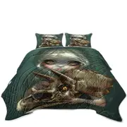 Cool Dark Art Girl Holds Resurrected Triceratops Coverlet