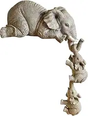 Elephant Statue Resin Elephant Decoration Statues Cute Elephant Mother Hangings 2 Babies Detachable Elephant Sitter Hand-Painted Figurines Home Crafts Ornaments Shelf or Table Edge Good Luck B/
