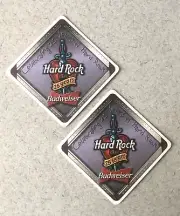 2 (TWO) Budweiser Hard Rock Cafe 25th Anniversary Beer Coasters - NEW