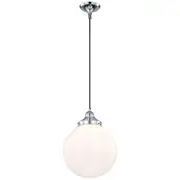 Glossy White Glass Period Pendants Lighting Spheres Modern Cloth Cord Chrome Lights