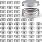 48 Pack 2 oz White Lip Balm Tin Cans - Aluminum Round Cosmetic Sample Containers with Screw Lid - Metal Empty Tins Storage Travel Tin Jars