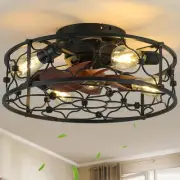 Caged Ceiling Fans with Lights,20" Flush Mount Fandelier Ceiling Fan with Lig...