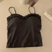Plain Ruffle Cami Top Gray - One Size