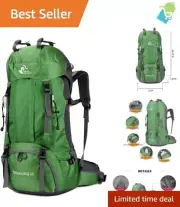 Waterproof 60L Hiking Backpack with Rain Cover - Lightweight Daypack Rucksack