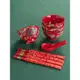 中式紅色陶瓷結婚吃飯碗情侶對碗婚慶嫁妝禮物伴娘禮品碗筷勺套裝