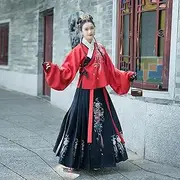 [JIMINISO] Hanbok Women's Flower Crossing Collar Upper Jacket+Skirt Vintage Classical Manual Sewing Ming Dynasty Hanfu Costume