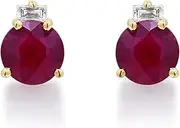 [Gin & Grace] Gin and Grace 10K Yellow Gold Mozambique Genuine Ruby Earrings with Diamonds for women | Ethically, authentically & organically sourced (Round-cut) shaped Ruby hand-crafted jewelry for her | Ruby Earrings for women