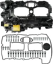 Upgrade Black Aluminum N20 Engine Valve Cover Kit with Gasket, Bolts & Oil Cap Compatible with 2012-2018 BMW 228i 320i 328i 328i GT xDrive 428i 528i X1 X3 X4 X5 Z4 2.0L Replaces 11127588412 264-517