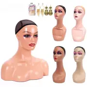 Realistic Female Mannequin Manikin Head with Shoulder for Display Wigs Necklace